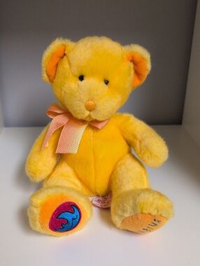 💜2/$20💜 Russ Berrie Aquarius Bear 9" Yellow Plush Bear Zodiac With Bow